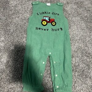Green Corduroy Overalls with Tractor Design